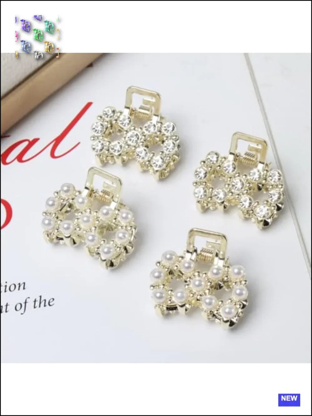 16 Pc Mini Pearl Hair Claw Clips Metal Gold Plated Bangs Styling Accessories